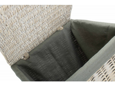 Basket, LARGE SQUARE WHITE WASH LAUNDRY HAMPER with GREY SAGE LINING