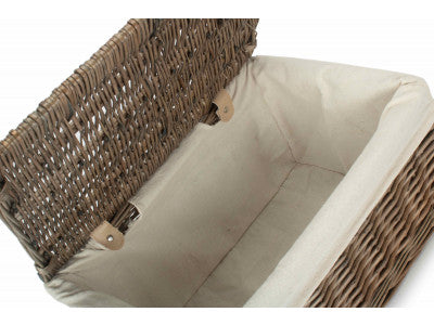 Basket, MEDIUM ANTIQUE WASH FINISH STORAGE HAMPER with WHITE LINING