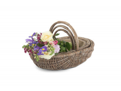 Basket, Set of 3 SHALLOW ANTIQUE WASH LINED TRUG