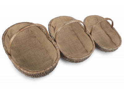 Basket, Set of 3 SHALLOW ANTIQUE WASH LINED TRUG