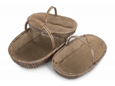 Basket, Set of 3 SHALLOW ANTIQUE WASH LINED TRUG