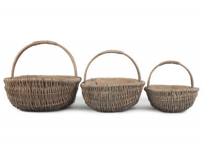 Basket, Set of 3 SHALLOW ANTIQUE WASH LINED TRUG