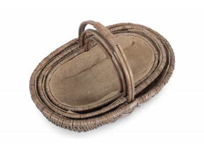 Basket, Set of 3 SHALLOW ANTIQUE WASH LINED TRUG