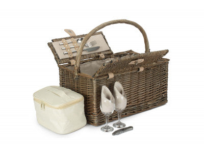 Basket, ANTIQUE WASH LIDDED 2 PERSON HAMPER