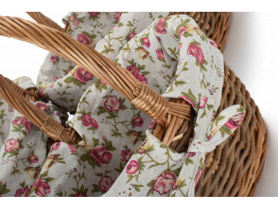 Basket, Set of 3 OVAL UNPEELED SHOPPERS with GARDEN ROSE LINING