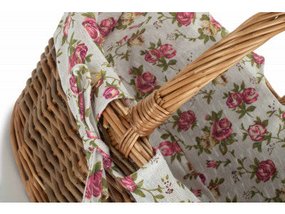 Basket, SIZE 2 OVAL UNPEELED WILLOW SHOPPER with GARDEN ROSE LINING