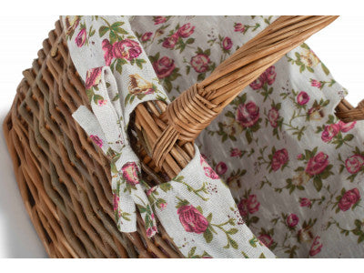 Basket, SIZE 3 OVAL UNPEELED WILLOW SHOPPER with GARDEN ROSE LINING