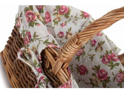 Basket, SIZE 1 RECTANGULAR UNPEELED WILLOW SHOPPER with GARDEN ROSE LINING