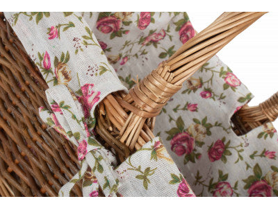 Basket, SIZE 2 RECTANGULAR UNPEELED WILLOW SHOPPER with GARDEN ROSE LINING