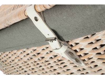 "Basket, 24" WHITE WASH CHEST HAMPER with GREY SAGE LINING"