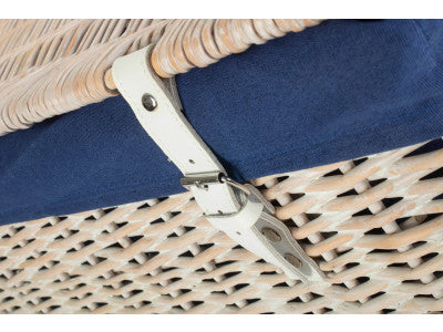 "Basket, 24" WHITE WASH CHEST HAMPER with NAVY BLUE LINING"