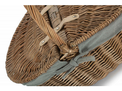 Basket, ANTIQUE WASH FINISH OVAL PICNIC with GREY SAGE LINING