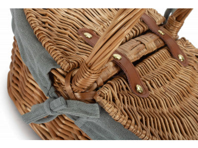 Basket, CHILDS LIGHT STEAMED FINISH OVAL PICNIC BASKET with GREY SAGE LINING