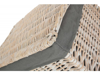 Basket, EXTRA LARGE WHITE WASH FINISH STORAGE HAMPER with GREY SAGE LINING