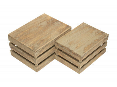 Basket, Set of 2 OAK EFFECT SLATTED WOODEN BOX
