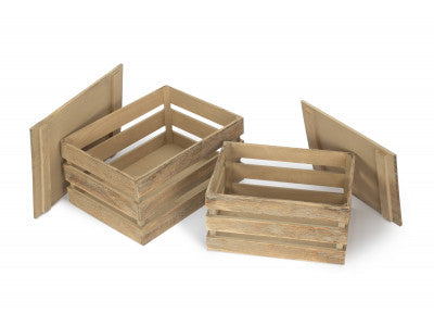 Basket, Set of 2 OAK EFFECT SLATTED WOODEN BOX