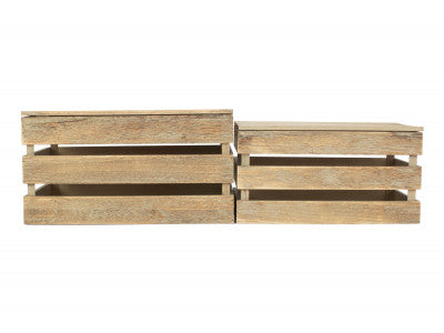 Basket, Set of 2 OAK EFFECT SLATTED WOODEN BOX