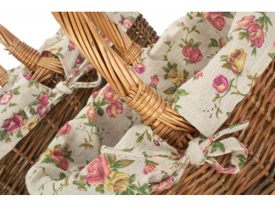 Basket, Set of 2 COUNTRY OVAL SHOPPER with GARDEN ROSE LINING