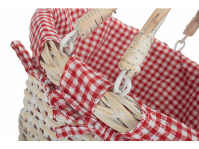 Basket, SMALL WHITE SWING HANDLE SHOPPER with RED & WHITE CHECKED LINING