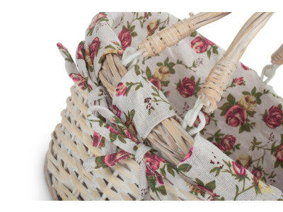 Basket, SMALL WHITE SWING HANDLE SHOPPER with GARDEN ROSE LINING