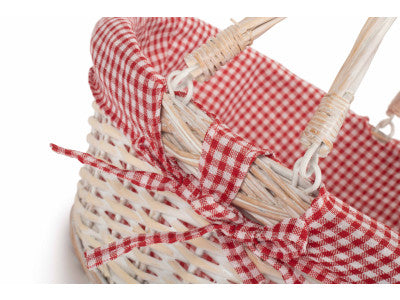 Basket, LARGE WHITE SWING HANDLE SHOPPER with RED & WHITE CHECKED LINING
