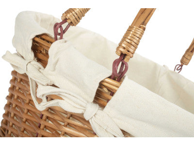 Basket, LINED DOUBLE STEAMED WICKER SHOPPING BASKET with SWING HANDLES
