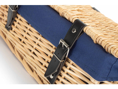 Basket, 14 inch EMPTY WICKER HAMPER BASKET - BUFF - NAVY BLUE LINING