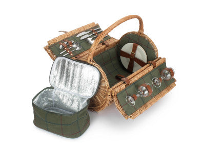 Basket, 2 PERSON GREEN TWEED BARREL HAMPER