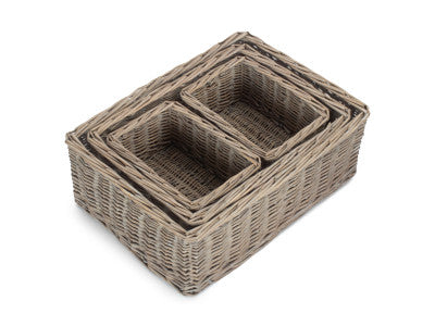 Basket, GREY WASH FINISH TRAY SET 4 - NO LINING