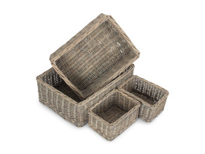 Basket, GREY WASH FINISH TRAY SET 4 - NO LINING