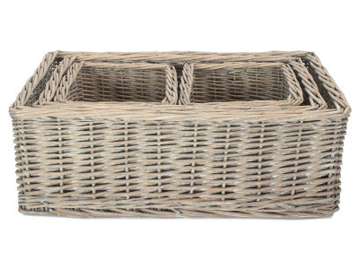 Basket, GREY WASH FINISH TRAY SET 4 - NO LINING