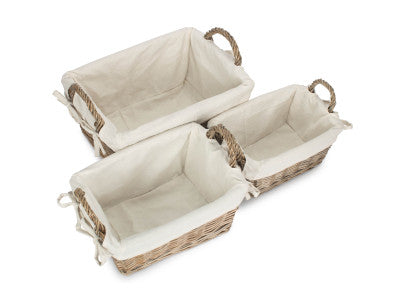 Basket, Set of 3 ANTIQUE WASH HANDLED STORAGE SOLUTION with WHITE LINING