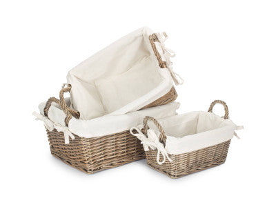 Basket, Set of 3 ANTIQUE WASH HANDLED STORAGE SOLUTION with WHITE LINING