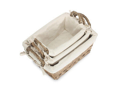 Basket, Set of 3 ANTIQUE WASH HANDLED STORAGE SOLUTION with WHITE LINING