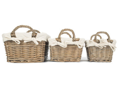 Basket, Set of 3 ANTIQUE WASH HANDLED STORAGE SOLUTION with WHITE LINING