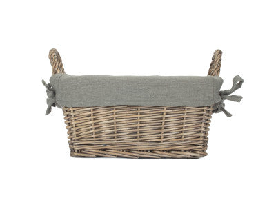 Basket, SMALL ANTIQUE WASH HANDLED STORAGE SOLUTION with GREY SAGE LINING