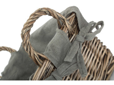 Basket, SMALL ANTIQUE WASH HANDLED STORAGE SOLUTION with GREY SAGE LINING