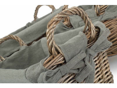 Basket, Set of 3 ANTIQUE WASH HANDLED STORAGE SOLUTION with GREY SAGE LINING