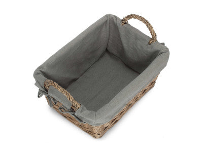 Basket, LARGE ANTIQUE WASH HANDLED STORAGE SOLUTION with GREY SAGE LINING