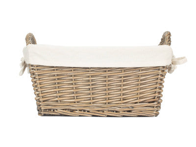 Basket, LARGE ANTIQUE WASH HANDLED STORAGE SOLUTION with WHITE LINING