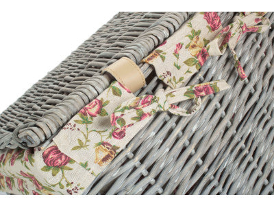 Basket, SMALL GREY WASH SQUARE LAUNDRY BASKET with GARDEN ROSE LINING