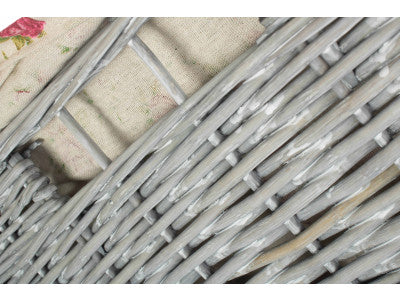 Basket, LARGE GREY WASH SQUARE LAUNDRY BASKET with GARDEN ROSE LINING