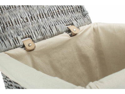 Basket, SMALL GREY WASH SQUARE LAUNDRY BASKET with WHITE LINING
