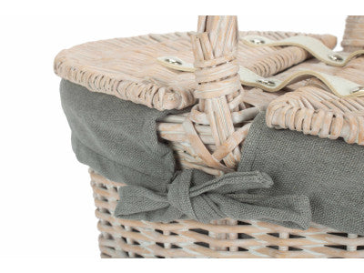 Basket, CHILD'S WHITE WASH LIDDED HAMPER with GREY SAGE LINING