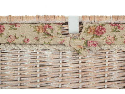"Basket, 29" WHITE WASH STORAGE HAMPER with GARDEN ROSE LINING"