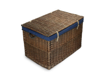 "Basket, 29" ANTIQUE WASH STORAGE HAMPER with NAVY BLUE LINING"