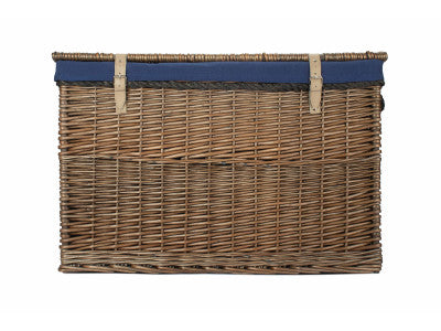 "Basket, 29" ANTIQUE WASH STORAGE HAMPER with NAVY BLUE LINING"
