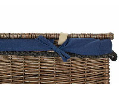 "Basket, 29" ANTIQUE WASH STORAGE HAMPER with NAVY BLUE LINING"