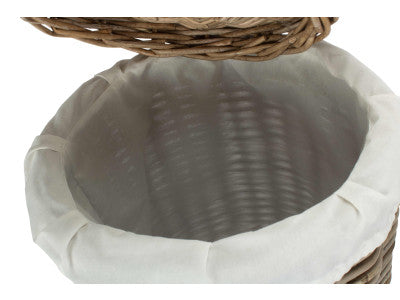 Basket, SMALL ROUND RATTAN LAUNDRY HAMPER BASKET with WHITE LINING