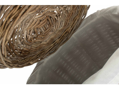 Basket, LARGE ROUND RATTAN LAUNDRY HAMPER BASKET with WHITE LINING